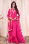 Buy_Farha Syed_Pink Anarkali Georgette Embroidered Mukaish Round Asymmetric Skirt Set_Online_at_Aza_Fashions