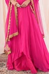 Shop_Farha Syed_Pink Anarkali Georgette Embroidered Mukaish Round Asymmetric Skirt Set_Online_at_Aza_Fashions