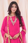 Farha Syed_Pink Anarkali Georgette Embroidered Mukaish Round Asymmetric Skirt Set_at_Aza_Fashions