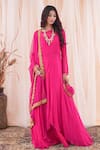 Buy_Farha Syed_Pink Anarkali Georgette Embroidered Mukaish Round Asymmetric Skirt Set