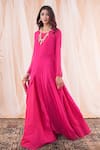 Shop_Farha Syed_Pink Anarkali Georgette Embroidered Mukaish Round Asymmetric Skirt Set