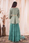 Farha Syed_Green Peplum Banarasi Brocade Hand Embroidered Floral Pattern Top Sharara Set_at_Aza_Fashions