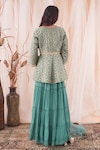 Buy_Farha Syed_Green Peplum Banarasi Brocade Hand Embroidered Floral Pattern Top Sharara Set