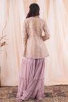 Farha Syed_Purple Peplum Banarasi Brocade Hand Embroidered Pearl V Neck Top Sharara Set_Online_at_Aza_Fashions
