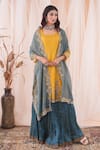 Buy_Farha Syed_Yellow Kurta And Dupatta Chanderi Tissue Hand Embroidered Floral Skirt Set _Online_at_Aza_Fashions