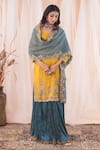 Shop_Farha Syed_Yellow Kurta And Dupatta Chanderi Tissue Hand Embroidered Floral Skirt Set _at_Aza_Fashions