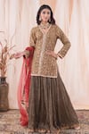 Buy_Farha Syed_Green Kurta Banarasi Brocade. Skirt Crushed Silk Hand Embroidered Pita V Set _at_Aza_Fashions