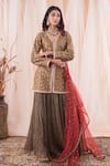 Buy_Farha Syed_Green Kurta Banarasi Brocade. Skirt Crushed Silk Hand Embroidered Pita V Set _Online_at_Aza_Fashions