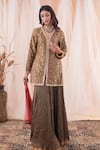 Shop_Farha Syed_Green Kurta Banarasi Brocade. Skirt Crushed Silk Hand Embroidered Pita V Set _at_Aza_Fashions