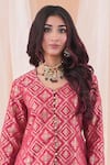 Shop_Farha Syed_Maroon Kurta Banarasi Brocade. Sharara Crushed Silk Hand Embroidered Set_Online_at_Aza_Fashions