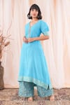 Buy_Farha Syed_Blue Kurta Silk Hand Embroidered Cutdana V Neck With Banarasi Brocade Palazzo _Online_at_Aza_Fashions