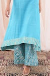 Farha Syed_Blue Kurta Silk Hand Embroidered Cutdana V Neck With Banarasi Brocade Palazzo _at_Aza_Fashions