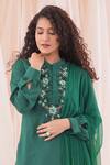 Shop_Farha Syed_Green Kurta And Sharara Double Georgette Hand Embroidered Satin Ribbon Set_Online_at_Aza_Fashions