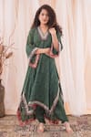 Buy_Farha Syed_Green Kaftan Georgette And Banarasi Brocade Embroidered Kurta & Dhoti Pant Set_at_Aza_Fashions