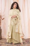 Buy_Farha Syed_Green Kurta Linen Satin Hand Embroidered Gota Patti Flared Set With Dupatta_at_Aza_Fashions