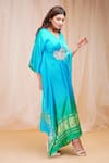 Buy_Farha Syed_Blue Modal Satin Silk Embellished Coin V-neck Bead Ombre Kaftan _at_Aza_Fashions