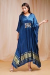 Buy_Farha Syed_Blue Modal Satin Silk Embroidered Coin V-neck Sequin Kaftan_at_Aza_Fashions