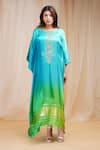 Buy_Farha Syed_Blue Modal Satin Silk Embroidered Coin Round Floral Ombre Kaftan _at_Aza_Fashions