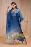 Buy_Farha Syed_Blue Modal Satin Silk Embroidered Coin Round Sequin Tonal Ombre Kaftan _at_Aza_Fashions