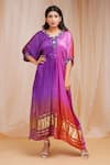 Buy_Farha Syed_Purple Modal Satin Silk Embroidered Sequin V-neck Floral Kaftan _at_Aza_Fashions