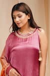 Buy_Farha Syed_Purple Modal Satin Silk Embellished Coin Round Ombre Bead Tassel Kaftan_Online_at_Aza_Fashions