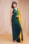 Shop_Farha Syed_Green Gajji Satin Silk Embroidered Cutdana 4d Dyed Pre-draped Saree With Blouse_Online_at_Aza_Fashions