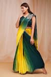 Buy_Farha Syed_Green Gajji Satin Silk Embroidered Cutdana 4d Dyed Pre-draped Saree With Blouse _at_Aza_Fashions