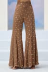 Buy_Silky Bindra x AZA_Brown Georgette Embroidery Sequins Asymmetric V Hazel Blouse Flared Pant Set_Online_at_Aza_Fashions