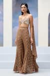 Shop_Silky Bindra x AZA_Brown Georgette Embroidery Sequins Asymmetric V Hazel Blouse Flared Pant Set