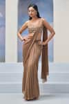 Buy_Silky Bindra x AZA_Brown Georgette Embroidered Blouse Stars Sweetheart Aylin Pre-draped Saree With_at_Aza_Fashions