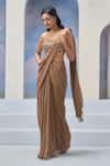 Silky Bindra x AZA_Brown Georgette Embroidered Blouse Stars Sweetheart Aylin Pre-draped Saree With_at_Aza_Fashions