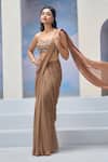 Buy_Silky Bindra x AZA_Brown Georgette Embroidered Blouse Stars Sweetheart Aylin Pre-draped Saree With