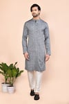 Buy_Arihant Rai Sinha_Black Cotton Woven Geometric Chequered Pattern Kurta _at_Aza_Fashions