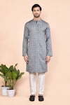 Shop_Arihant Rai Sinha_Black Cotton Woven Geometric Chequered Pattern Kurta _Online_at_Aza_Fashions