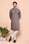 Buy_Arihant Rai Sinha_Brown Cotton Woven Geometric Chequered Abstract Pattern Kurta _at_Aza_Fashions