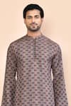 Buy_Arihant Rai Sinha_Brown Cotton Woven Geometric Chequered Abstract Pattern Kurta _Online_at_Aza_Fashions