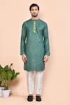 Arihant Rai Sinha_Green Cotton Embroidered Placket Floral Kurta _Online_at_Aza_Fashions