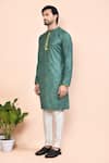 Shop_Arihant Rai Sinha_Green Cotton Embroidered Placket Floral Kurta _Online_at_Aza_Fashions