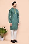 Arihant Rai Sinha_Green Cotton Embroidered Placket Floral Kurta _at_Aza_Fashions