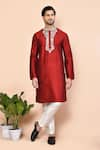 Buy_Arihant Rai Sinha_Red Cotton Embroidered Placket Floral Mandala Kurta _at_Aza_Fashions