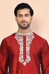 Buy_Arihant Rai Sinha_Red Cotton Embroidered Placket Floral Mandala Kurta _Online_at_Aza_Fashions