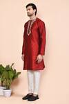 Shop_Arihant Rai Sinha_Red Cotton Embroidered Placket Floral Mandala Kurta _Online_at_Aza_Fashions