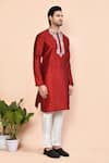 Arihant Rai Sinha_Red Cotton Embroidered Placket Floral Mandala Kurta _at_Aza_Fashions