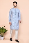 Buy_Arihant Rai Sinha_Blue Cotton Print Floral Moroccan Kurta _at_Aza_Fashions