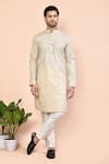 Buy_Arihant Rai Sinha_Beige Cotton Placement Embroidery Floral Kurta _at_Aza_Fashions