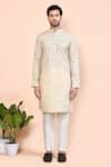 Arihant Rai Sinha_Beige Cotton Placement Embroidery Floral Kurta _Online_at_Aza_Fashions