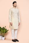 Arihant Rai Sinha_Beige Cotton Placement Embroidery Floral Kurta _at_Aza_Fashions