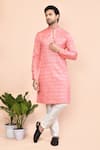 Buy_Arihant Rai Sinha_Pink Cotton Plain Banarasi Placket Kurta _at_Aza_Fashions