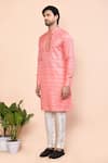 Shop_Arihant Rai Sinha_Pink Cotton Plain Banarasi Placket Kurta _Online_at_Aza_Fashions