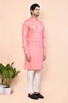 Arihant Rai Sinha_Pink Cotton Plain Banarasi Placket Kurta _at_Aza_Fashions